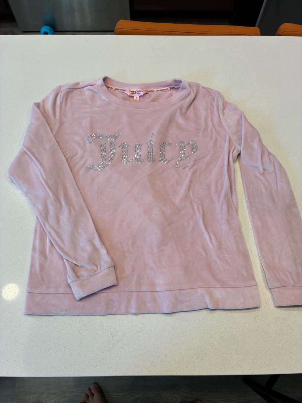 Juicy Couture Light Pink Velour Rhinestone Logo Sweatshirt